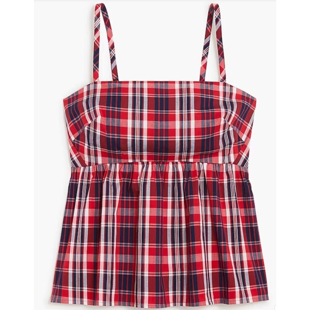 NWT J.Crew Tie Back Strappy Top Red White and Blue Madras Size 18